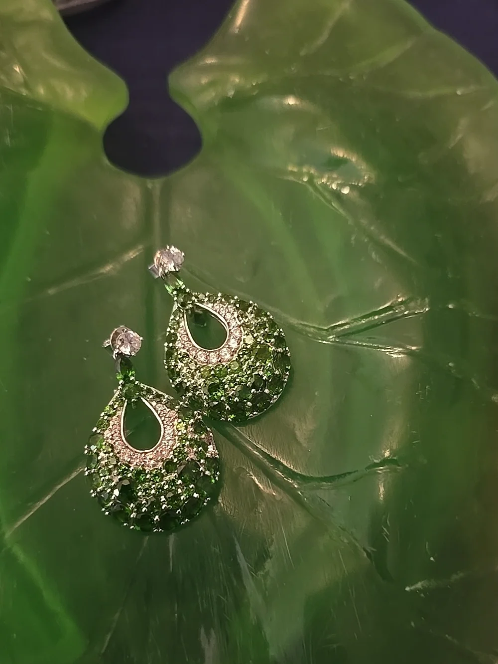 Green Teardrop Crystal Drop Earrings - Unbranded